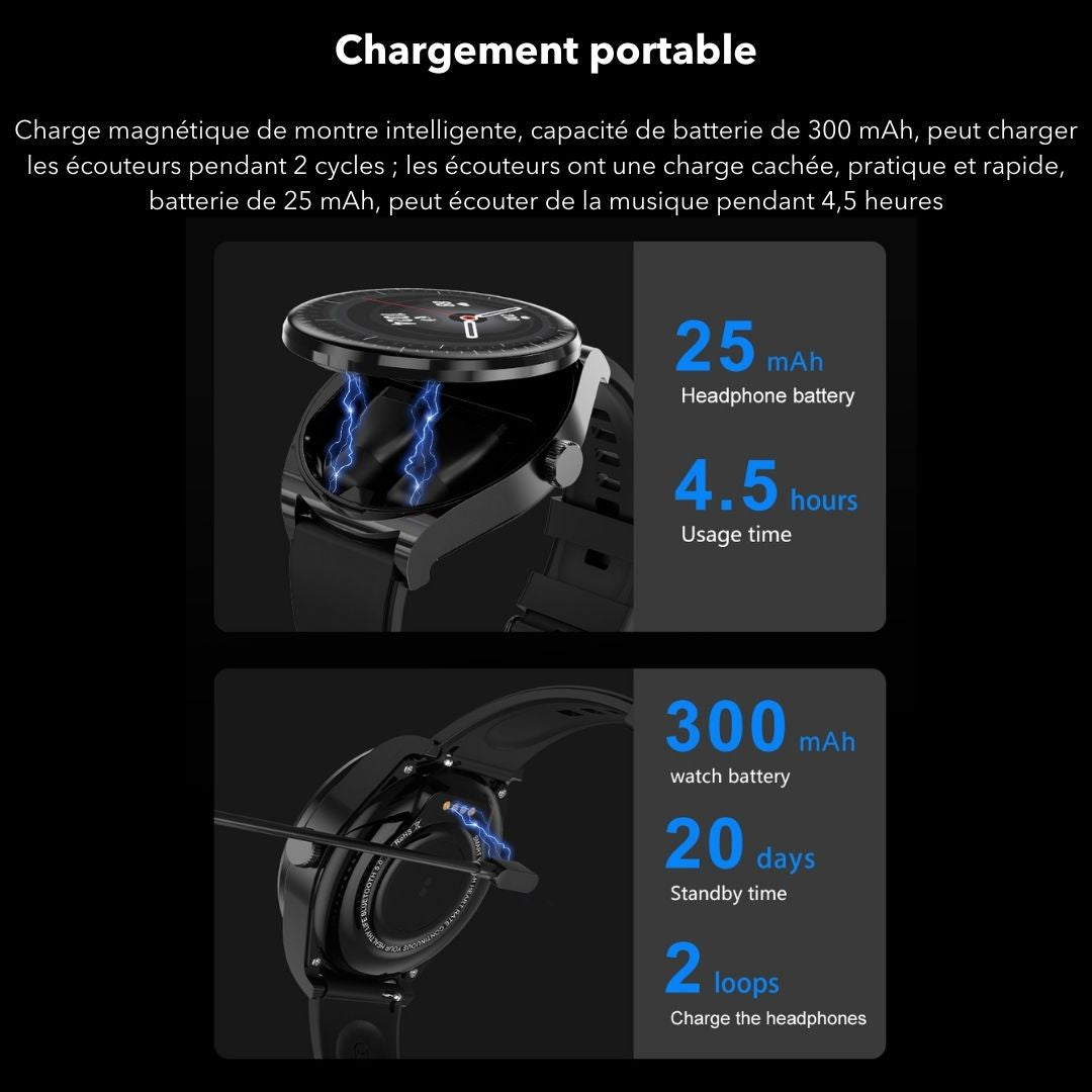 Montre connectée avec ecouteur integrée 2 en 1