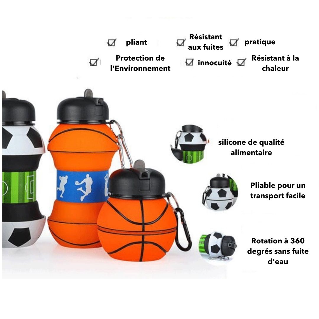 Gourde de sport pliable |edition football et baskball, 550ml